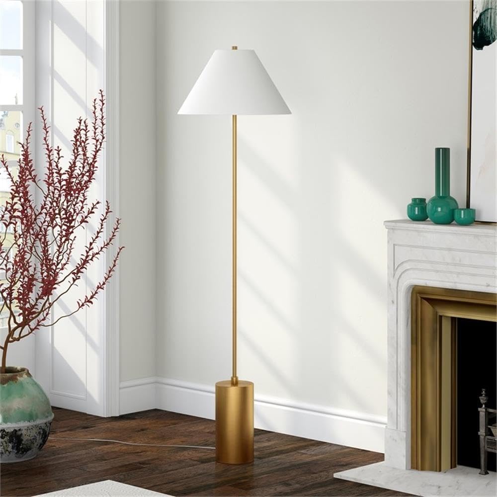 Somerset Candeeiro de chão de 162 cm de altura com sombra de tecido em bronze enegrecido/branco