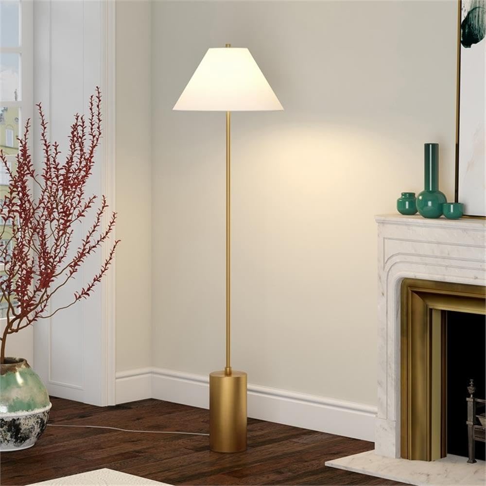 Somerset Candeeiro de chão de 162 cm de altura com sombra de tecido em bronze enegrecido/branco
